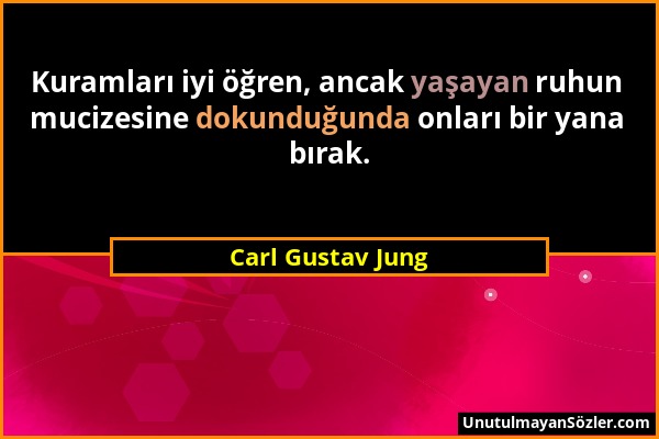 Carl Gustav Jung - Kuramları iyi öğren, ancak yaşayan ruhun mucizesine dokunduğunda onları bir yana bırak....