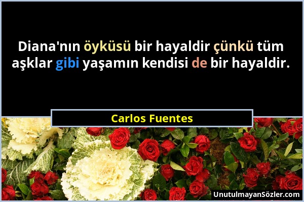 Carlos Fuentes - Diana'nın öyküsü bir hayaldir çünkü tüm aşklar gibi yaşamın kendisi de bir hayaldir....