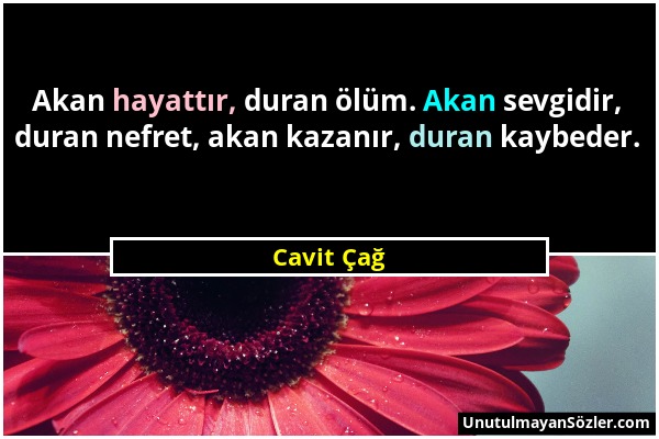 Cavit Çağ - Akan hayattır, duran ölüm. Akan sevgidir, duran nefret, akan kazanır, duran kaybeder....