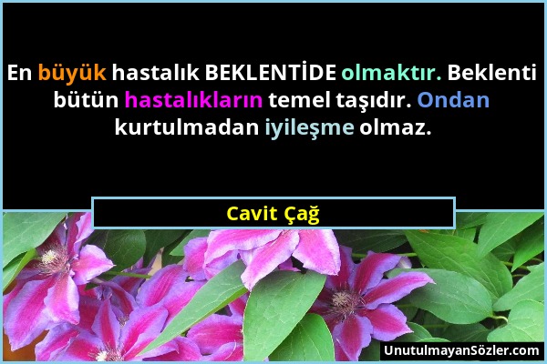 Cavit Çağ - En büyük hastalık BEKLENTİDE olmaktır. Beklenti bütün hastalıkların temel taşıdır. Ondan kurtulmadan iyileşme olmaz....