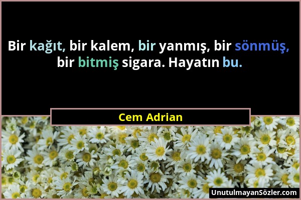 Cem Adrian - Bir kağıt, bir kalem, bir yanmış, bir sönmüş, bir bitmiş sigara. Hayatın bu....