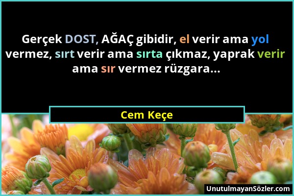 Cem Keçe - Gerçek DOST, AĞAÇ gibidir, el verir ama yol vermez, sırt verir ama sırta çıkmaz, yaprak verir ama sır vermez rüzgara......