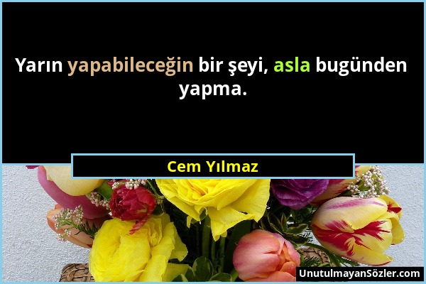 Cem Yılmaz - Yarın yapabileceğin bir şeyi, asla bugünden yapma....