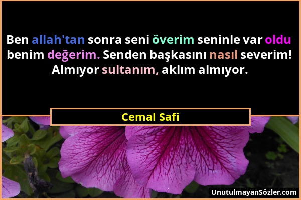 Cemal Safi - Ben allah'tan sonra seni överim seninle var oldu benim değerim. Senden başkasını nasıl severim! Almıyor sultanım, aklım almıyor....