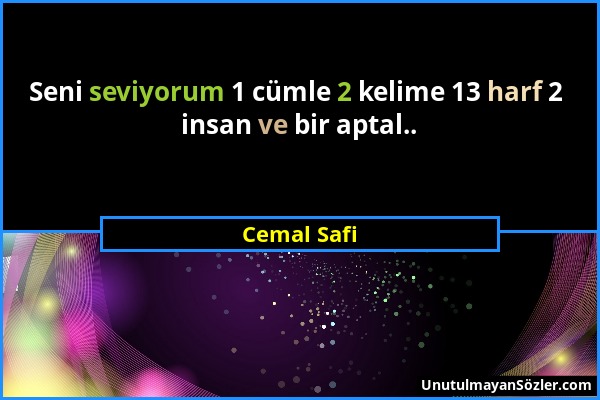 Cemal Safi - Seni seviyorum 1 cümle 2 kelime 13 harf 2 insan ve bir aptal.....