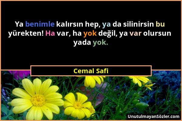 Cemal Safi - Ya benimle kalırsın hep, ya da silinirsin bu yürekten! Ha var, ha yok değil, ya var olursun yada yok....