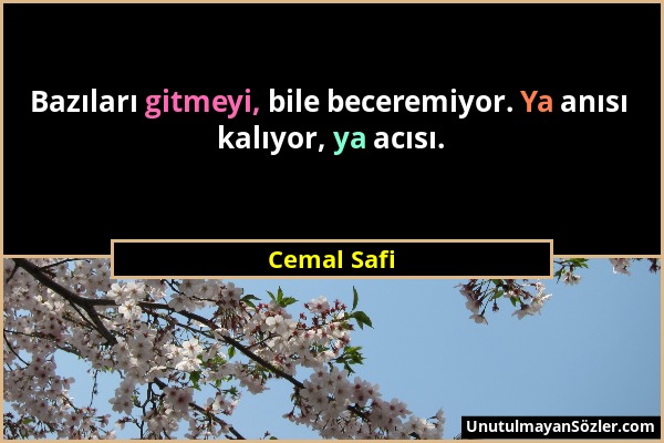 Cemal Safi - Bazıları gitmeyi, bile beceremiyor. Ya anısı kalıyor, ya acısı....