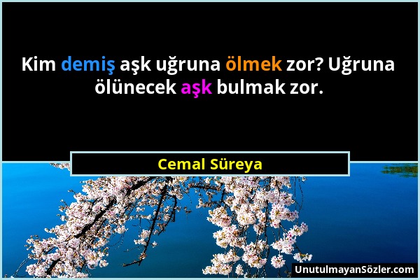 Cemal Süreya - Kim demiş aşk uğruna ölmek zor? Uğruna ölünecek aşk bulmak zor....