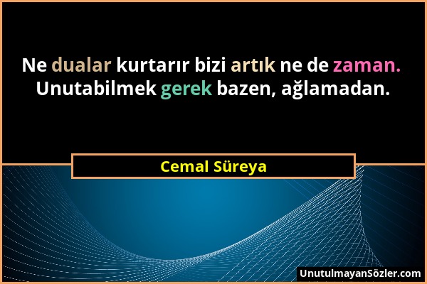 Cemal Süreya - Ne dualar kurtarır bizi artık ne de zaman. Unutabilmek gerek bazen, ağlamadan....