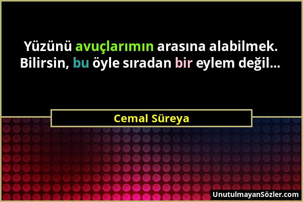 Cemal Süreya - Yüzünü avuçlarımın arasına alabilmek. Bilirsin, bu öyle sıradan bir eylem değil......