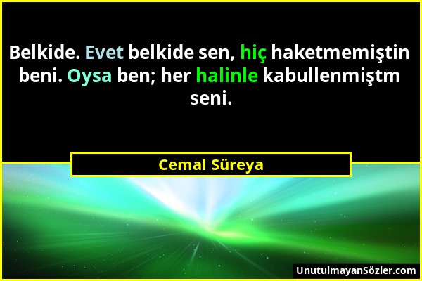 Cemal Süreya - Belkide. Evet belkide sen, hiç haketmemiştin beni. Oysa ben; her halinle kabullenmiştm seni....