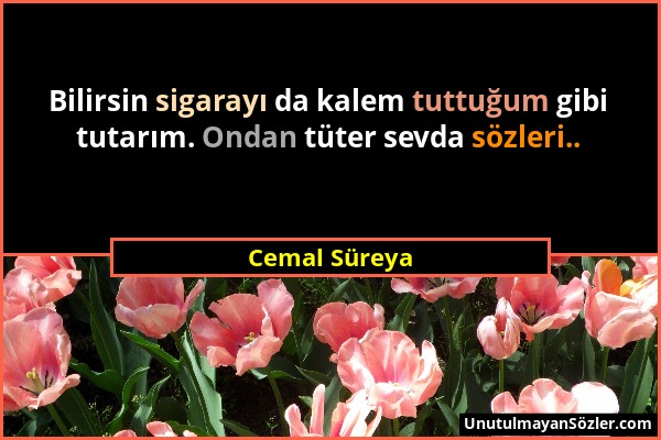 Cemal Süreya - Bilirsin sigarayı da kalem tuttuğum gibi tutarım. Ondan tüter sevda sözleri.....