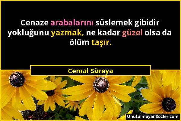 Cemal Süreya - Cenaze arabalarını süslemek gibidir yokluğunu yazmak, ne kadar güzel olsa da ölüm taşır....