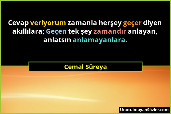 Cemal Süreya - Cevap veriyorum zamanla herşey geçer diyen akıllılara; Geçen tek şey zamandır anlayan, anlatsın anlamayanlara....