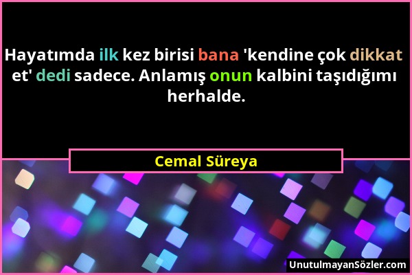 Cemal Süreya - Hayatımda ilk kez birisi bana 'kendine çok dikkat et' dedi sadece. Anlamış onun kalbini taşıdığımı herhalde....