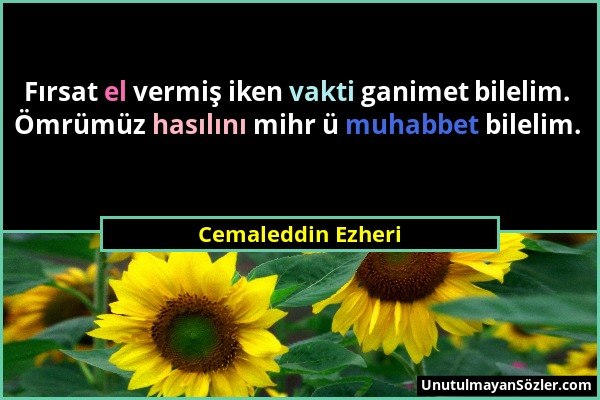 Cemaleddin Ezheri - Fırsat el vermiş iken vakti ganimet bilelim. Ömrümüz hasılını mihr ü muhabbet bilelim....