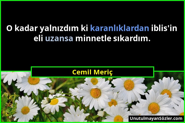 Cemil Meriç - O kadar yalnızdım ki karanlıklardan iblis'in eli uzansa minnetle sıkardım....