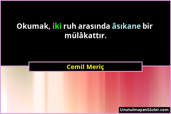 Cemil Meriç - Okumak, iki ruh arasında âsıkane bir mülâkattır....