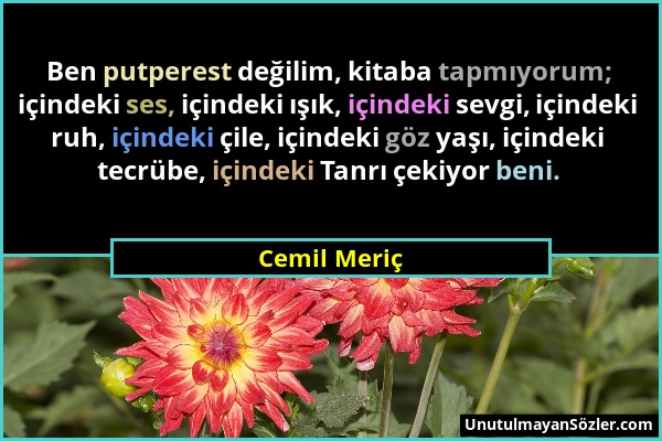 Cemil Meriç - Ben putperest değilim, kitaba tapmıyorum; içindeki ses, içindeki ışık, içindeki sevgi, içindeki ruh, içindeki çile, içindeki göz yaşı, i...