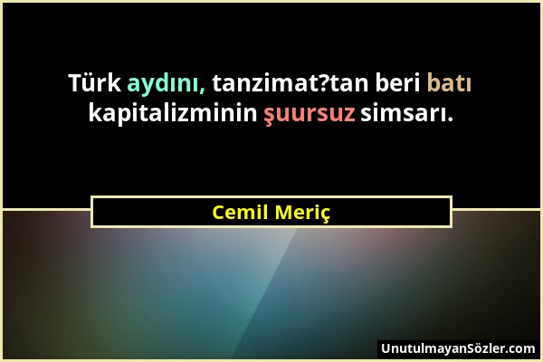 Cemil Meriç - Türk aydını, tanzimat?tan beri batı kapitalizminin şuursuz simsarı....