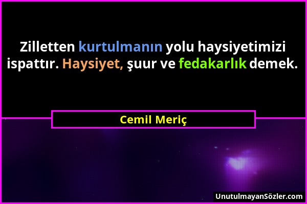 Cemil Meriç - Zilletten kurtulmanın yolu haysiyetimizi ispattır. Haysiyet, şuur ve fedakarlık demek....