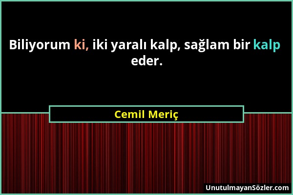 Cemil Meriç - Biliyorum ki, iki yaralı kalp, sağlam bir kalp eder....