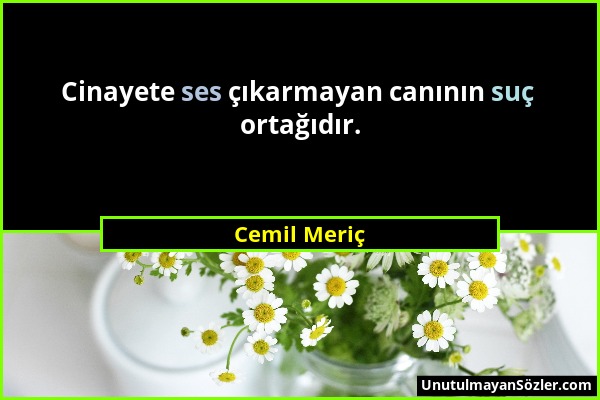 Cemil Meriç - Cinayete ses çıkarmayan canının suç ortağıdır....