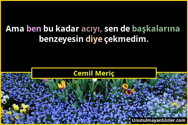 Cemil Meriç - Ama ben bu kadar acıyı, sen de başkalarına benzeyesin diye çekmedim....