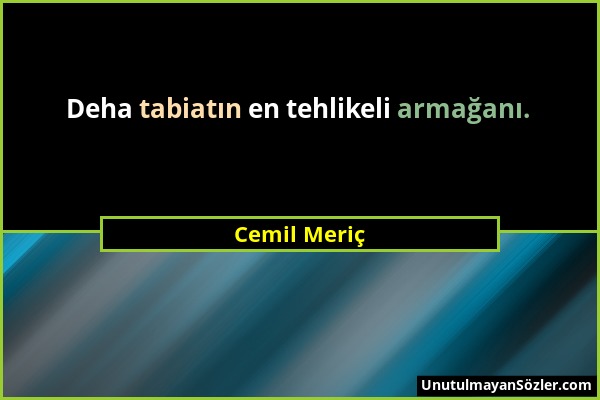 Cemil Meriç - Deha tabiatın en tehlikeli armağanı....