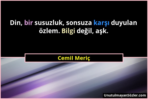 Cemil Meriç - Din, bir susuzluk, sonsuza karşı duyulan özlem. Bilgi değil, aşk....