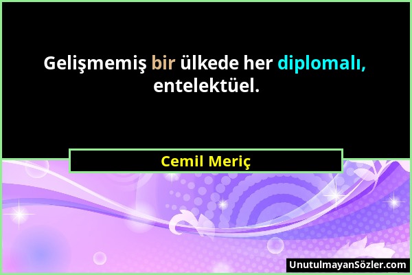Cemil Meriç - Gelişmemiş bir ülkede her diplomalı, entelektüel....
