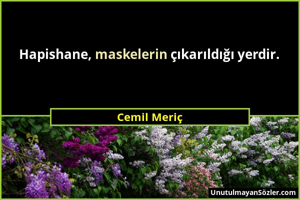 Cemil Meriç - Hapishane, maskelerin çıkarıldığı yerdir....