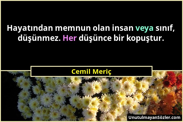 Cemil Meriç - Hayatından memnun olan insan veya sınıf, düşünmez. Her düşünce bir kopuştur....