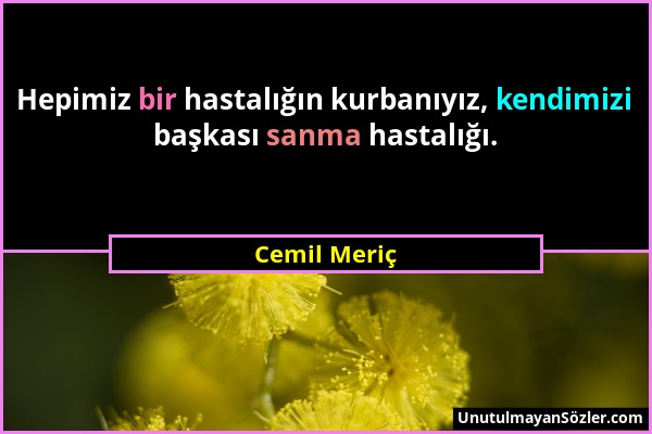 Cemil Meriç - Hepimiz bir hastalığın kurbanıyız, kendimizi başkası sanma hastalığı....