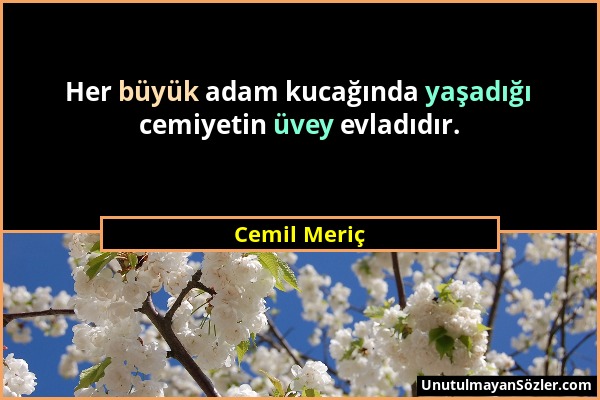 Cemil Meriç - Her büyük adam kucağında yaşadığı cemiyetin üvey evladıdır....