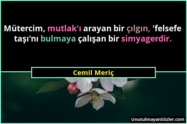 Cemil Meriç - Mütercim, mutlak'ı arayan bir çılgın, 'felsefe taşı'nı bulmaya çalışan bir simyagerdir....
