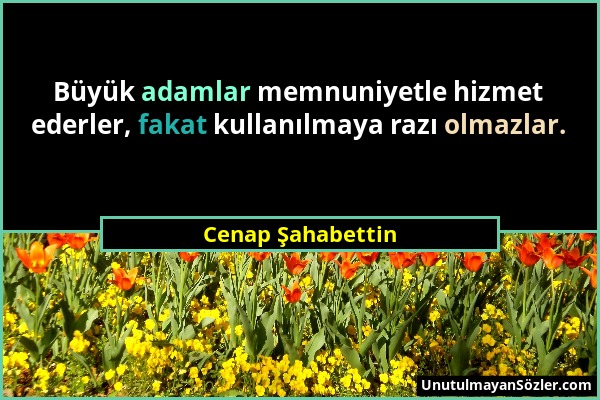 Cenap Şahabettin - Büyük adamlar memnuniyetle hizmet ederler, fakat kullanılmaya razı olmazlar....