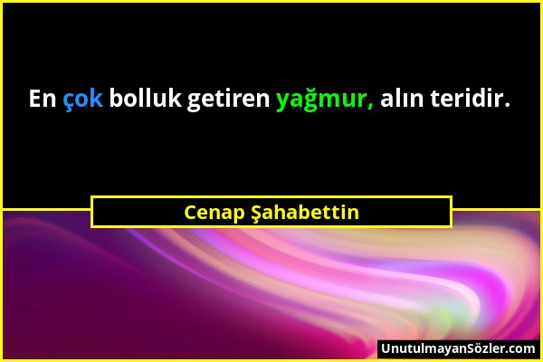 Cenap Şahabettin - En çok bolluk getiren yağmur, alın teridir....