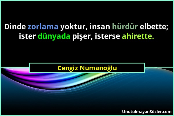 Cengiz Numanoğlu - Dinde zorlama yoktur, insan hürdür elbette; ister dünyada pişer, isterse ahirette....