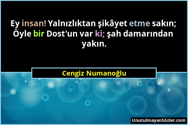 Cengiz Numanoğlu - Ey insan! Yalnızlıktan şikâyet etme sakın; Öyle bir Dost'un var ki; şah damarından yakın....