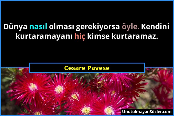 Cesare Pavese - Dünya nasıl olması gerekiyorsa öyle. Kendini kurtaramayanı hiç kimse kurtaramaz....