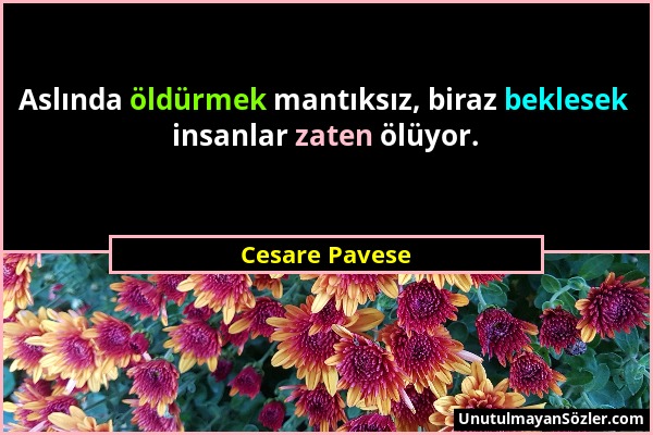 Cesare Pavese - Aslında öldürmek mantıksız, biraz beklesek insanlar zaten ölüyor....