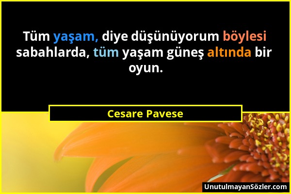 Cesare Pavese - Tüm yaşam, diye düşünüyorum böylesi sabahlarda, tüm yaşam güneş altında bir oyun....