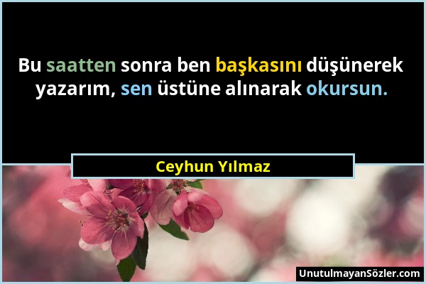 Ceyhun Yılmaz - Bu saatten sonra ben başkasını düşünerek yazarım, sen üstüne alınarak okursun....