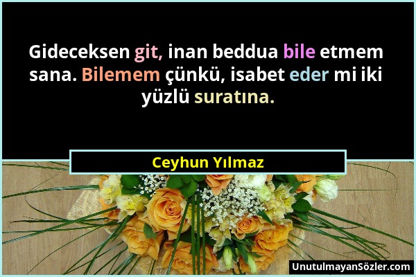 Ceyhun Yılmaz - Gideceksen git, inan beddua bile etmem sana. Bilemem çünkü, isabet eder mi iki yüzlü suratına....