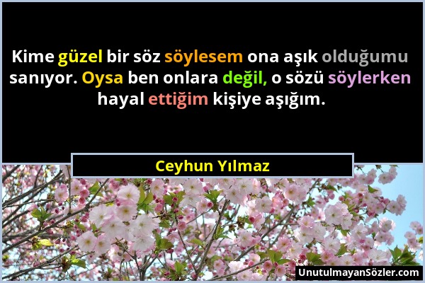 Ceyhun Yılmaz - Kime güzel bir söz söylesem ona aşık olduğumu sanıyor. Oysa ben onlara değil, o sözü söylerken hayal ettiğim kişiye aşığım....