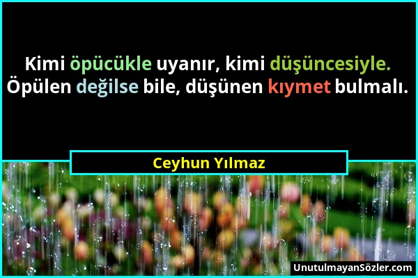 Ceyhun Yılmaz - Kimi öpücükle uyanır, kimi düşüncesiyle. Öpülen değilse bile, düşünen kıymet bulmalı....