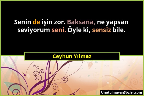 Ceyhun Yılmaz - Senin de işin zor. Baksana, ne yapsan seviyorum seni. Öyle ki, sensiz bile....