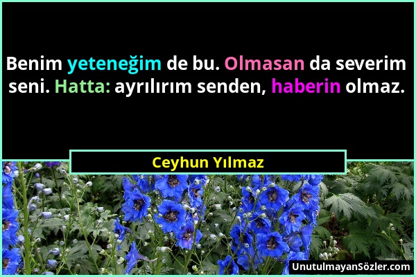 Ceyhun Yılmaz - Benim yeteneğim de bu. Olmasan da severim seni. Hatta: ayrılırım senden, haberin olmaz....