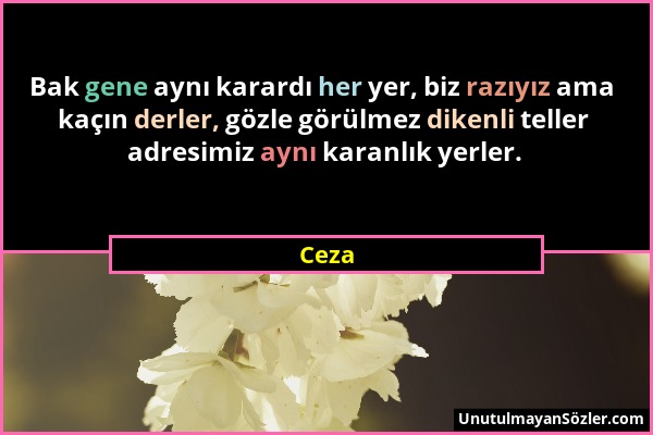 Ceza - Bak gene aynı karardı her yer, biz razıyız ama kaçın derler, gözle görülmez dikenli teller adresimiz aynı karanlık yerler....